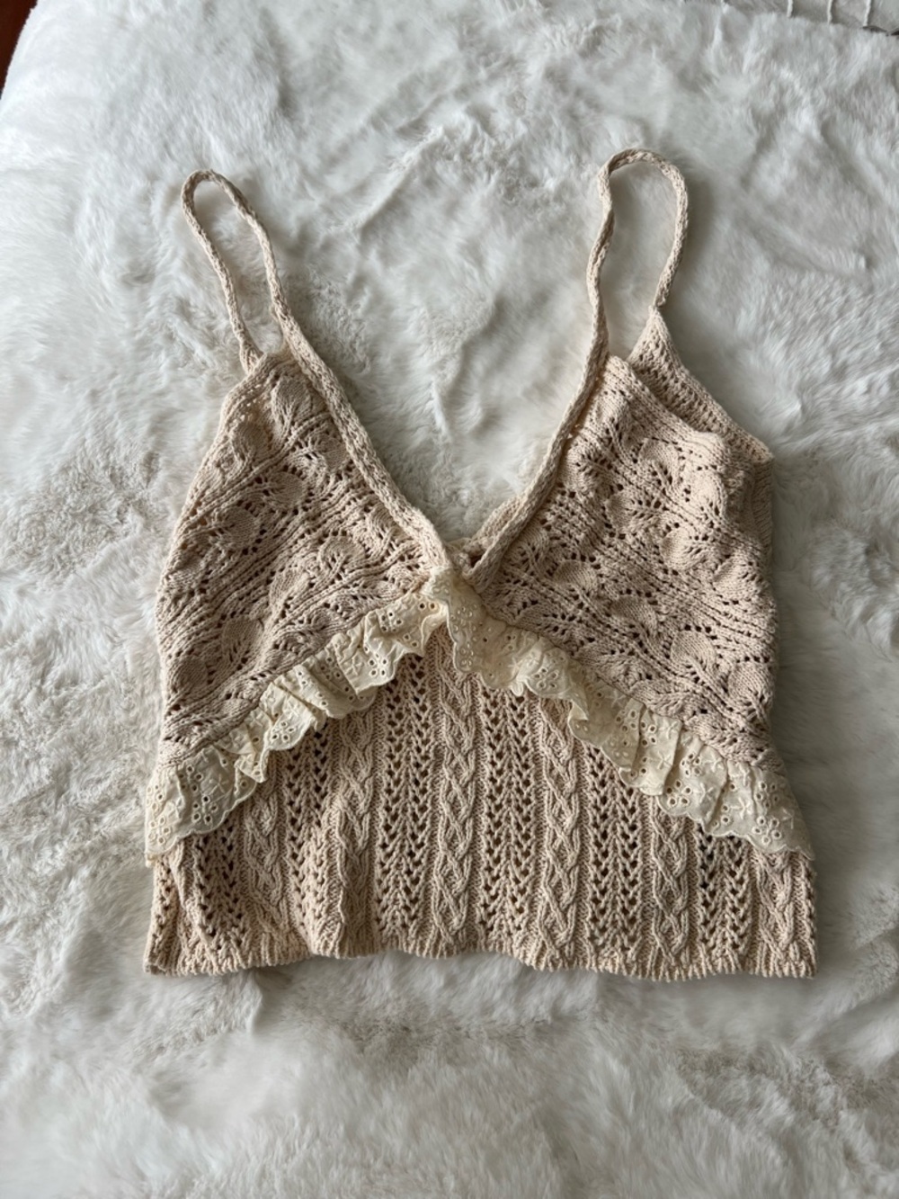 Zara Lace-Trim Knit Camisole in Light Beige